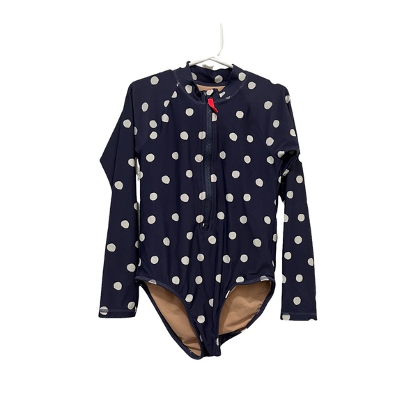 Crewcuts Other - Crewcuts Rashguard UPF 50+ Navy Blue White Polka Dot One Piece Swim Suit Sz 6-7